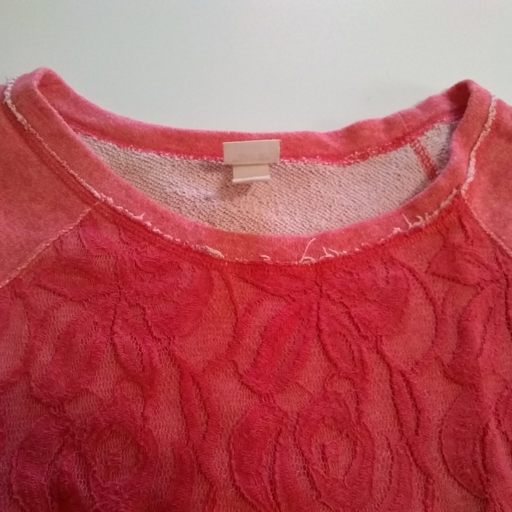 Mossimo Sweatshirt Top Distressed Lace Overlay Sweatshirt Coral Juniors - Picture 2 of 11